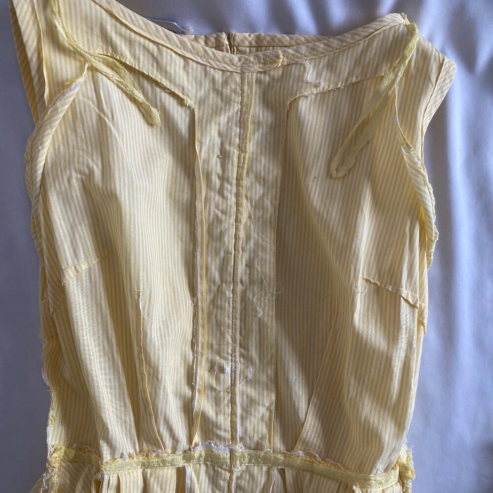 VTG Sue Brett 1960s yellow striped cotton A-line dress Women's Small pleats - Picture 11 of 13